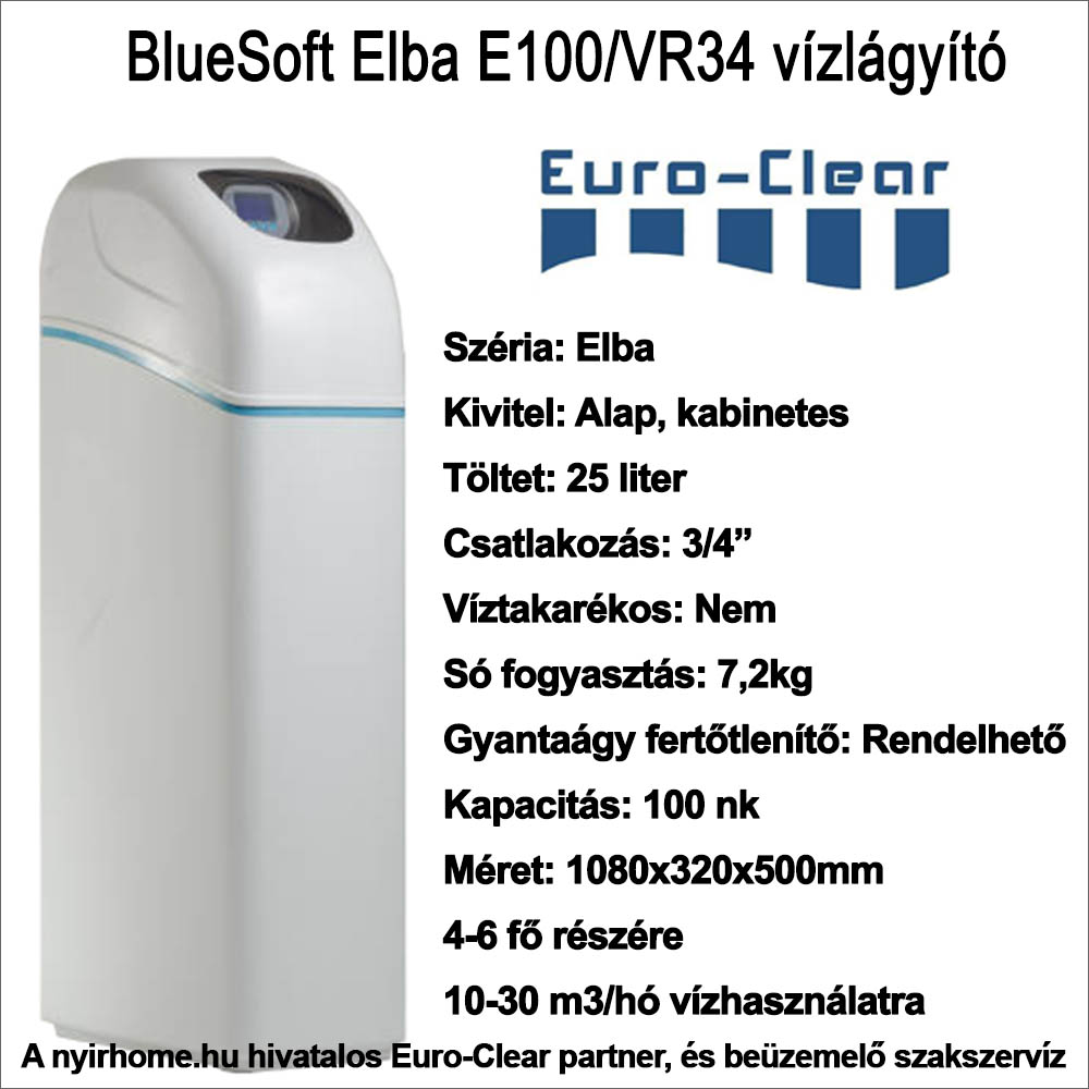 Euro-Clear BlueSoft E100/VR34 háztartási vízlágyító berendezés 1 Euro Clear Bluesoft Elba E100 VR34 vizlagyito 1