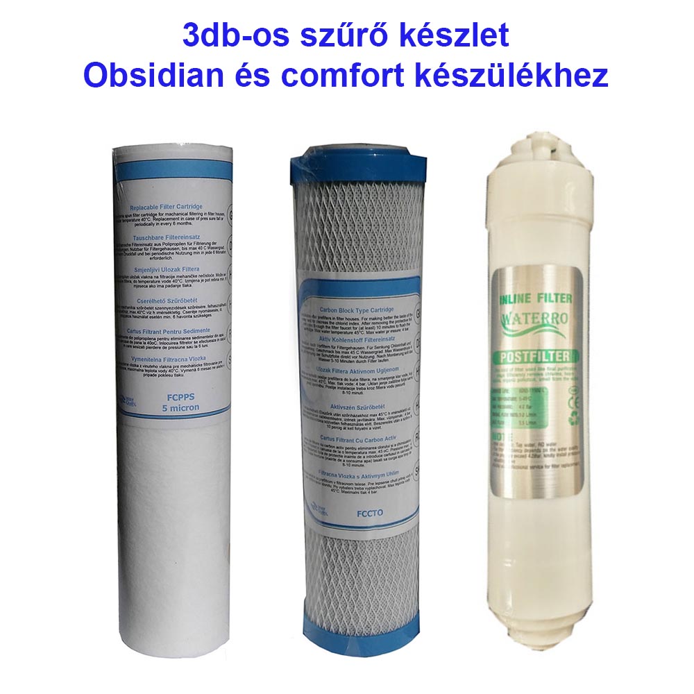 3 db-os szűrőkészlet poharas 10" +Quick utószén 1 3db os szűrő garnítúra waterro