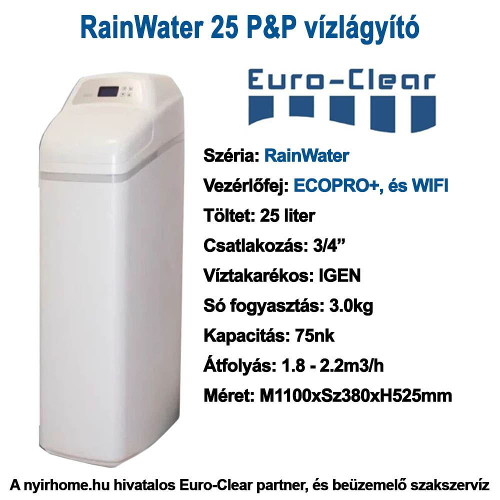 Euro-Clear RainWater 25 Plug&Play vízlágyító (P&P) 1 RainWater 25 Plug&Play vizlágyító – szakember nélkül beüzemelhető, helytakarékos kivitel. Nyirhome.hu